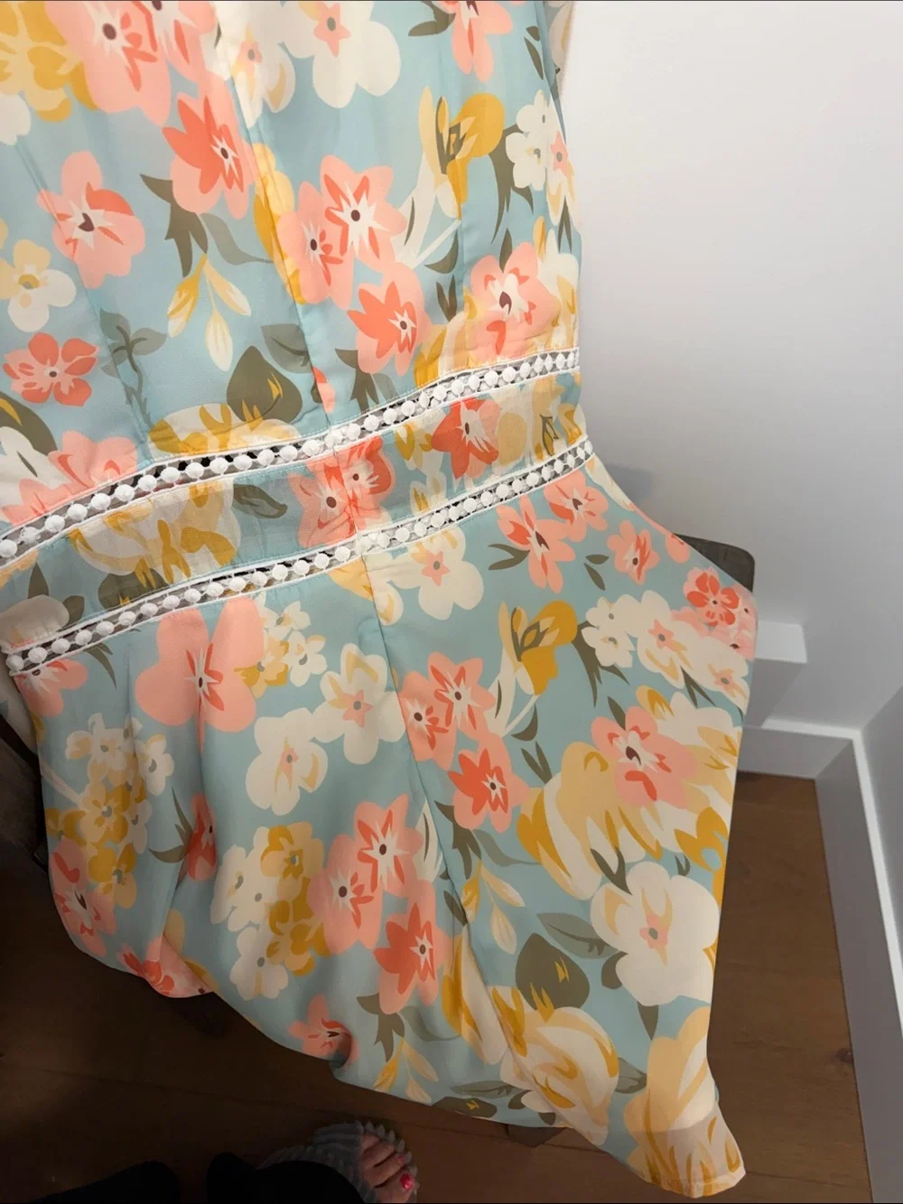 SHEIN Pastel Floral V-Neck Blouse in Coral, Yellow & Mint - Picture 5 of 5